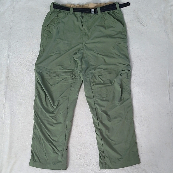 LL Bean Mens Outdoor Hiking Pants L Regular Green Nylon Zip Off Convertible Belt - Picture 1 of 16